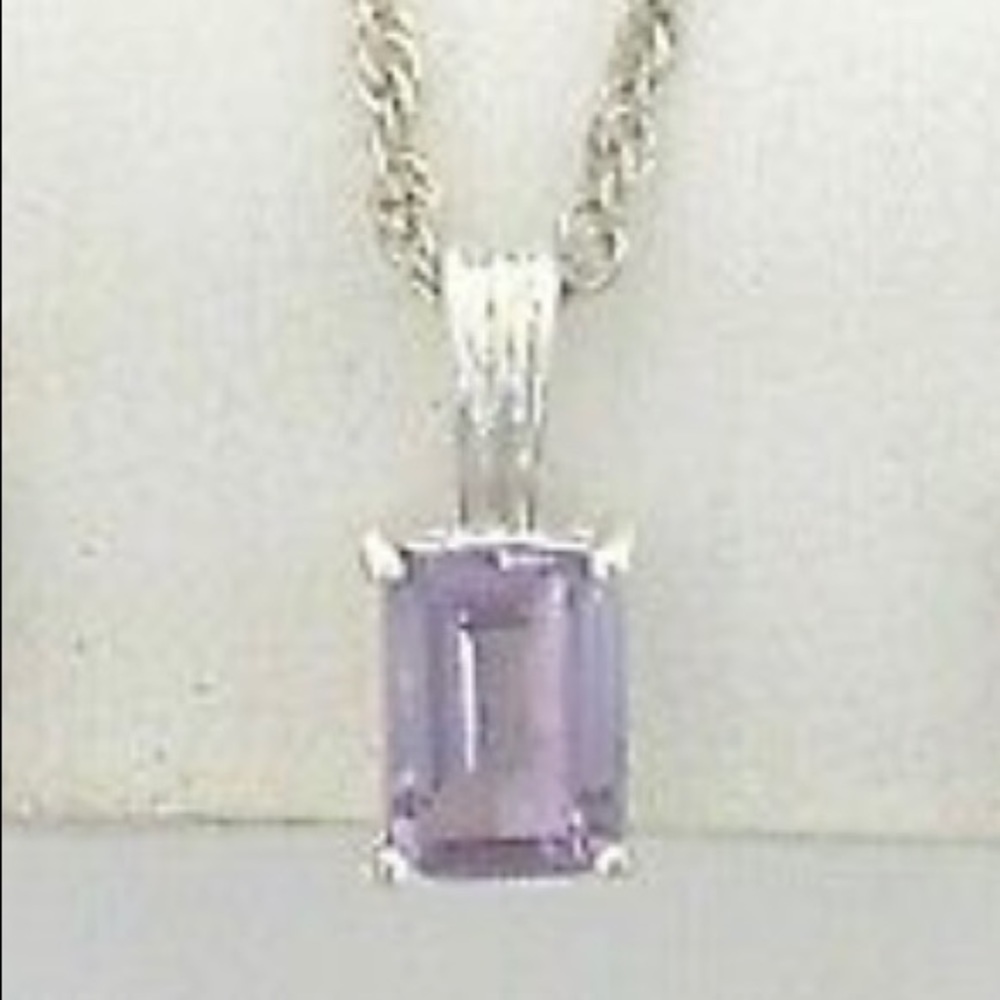 Light Amethyst Emerald-Cut Solitaire Pendant Neck… - image 3